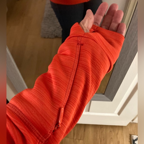 Athleta hoodie in bright orange, size Medium, but fits small/fitted. - Picture 3 of 11